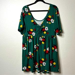 Torrid super soft green floral babydoll top Sz 1